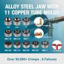 Lightweight Press Tool for Copper & PEX Pipe, 32KN Pro Press Tool with 11 Molds Range 1/2" 3/4" & 1" for Copper & ASTM F877, 3/8"-1" for ASTM F1807, 350 Rotatable Head, 2.5Ah Battery Set