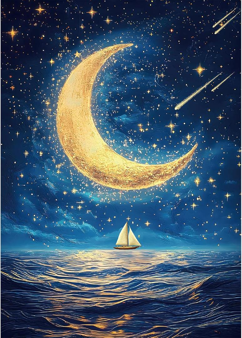 Ocean Puzzle 1000 Pieces-Starlit Voyage, Starry Night Puzzle 1000 Pieces, Moon Puzzles for Adults, Difficult Jigsaw Puzzle for Families, Finished Size 19.69 * 27.56", with 1:1 Poster