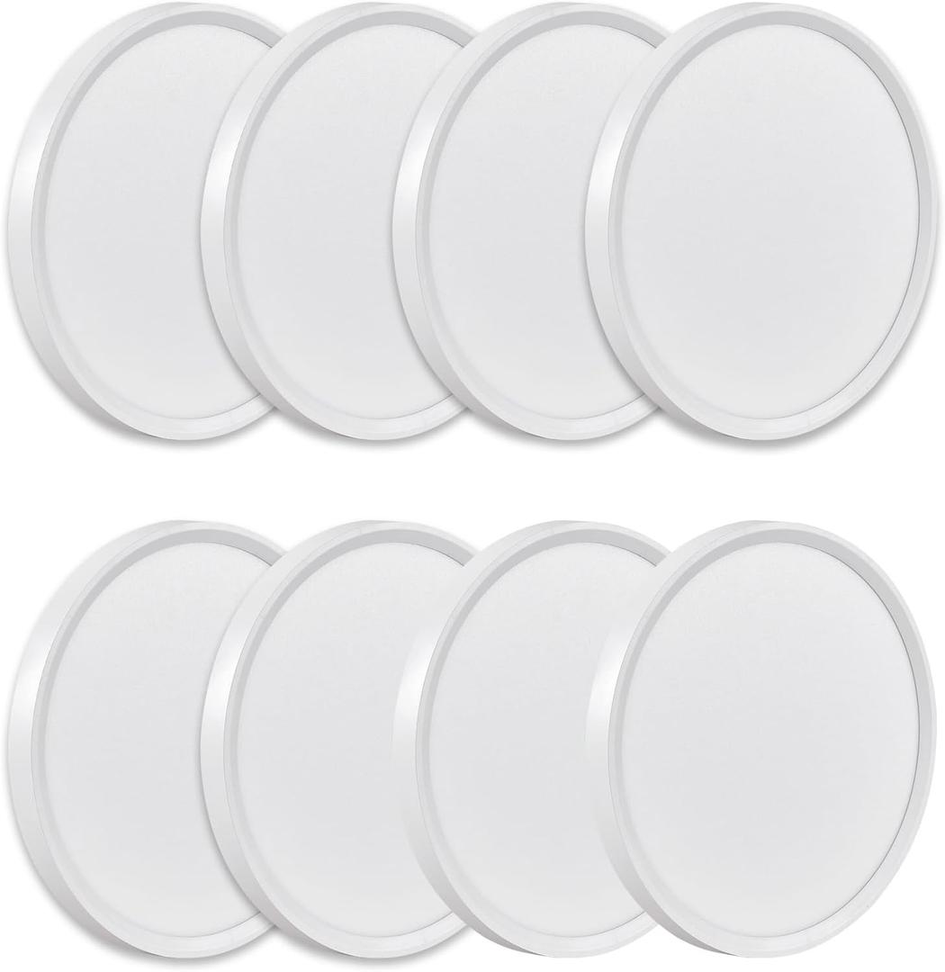 8PK 9 Inch LED Flush Mount Ceiling Light, 18W, 1860LM, 3000K/4000K/6000K CCT Selectable, Round Flat Panel Light Low Profile Ceiling Light Fixtures for Hallway, Kitchen, Bedroom, Laundry Room (White)