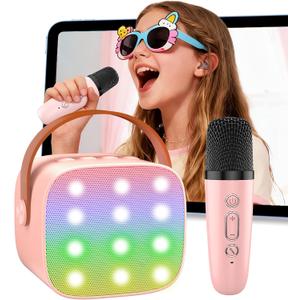 Mini Karaoke Machine for Kids 4-12, Portable Kids Karaoke Machine with Wireless Microphone Set, Portable Bluetooth Speaker Toy for Kids 4-12,Christmas Birthday Gift for Girls Aged 4 5 6 7 8 9 10 11 12 (pink-1mic)