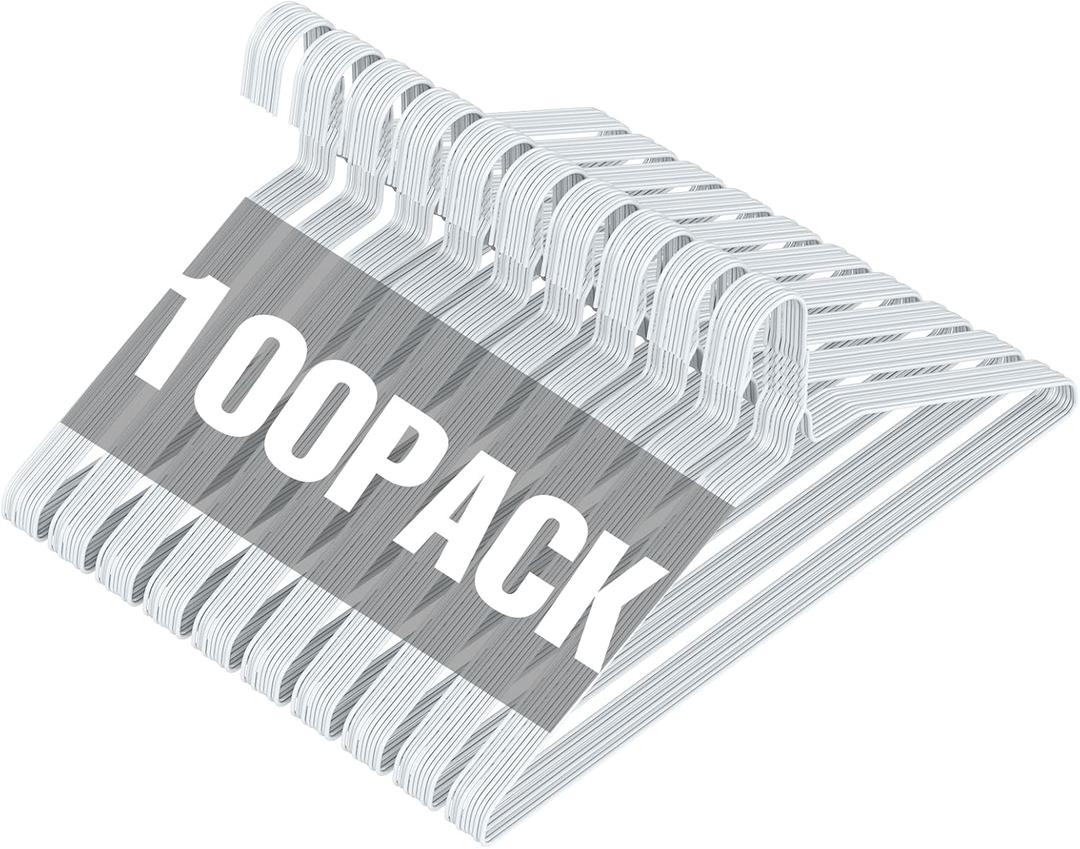 SPECILITE Wire Metal Clothes Hangers Bulk 100 Pack for Standard Size Suits, Coats, Shirts, Pants, Skirts, Space Saving, Non Slip,16 Inch 12 Gauge Ultra Thin, White