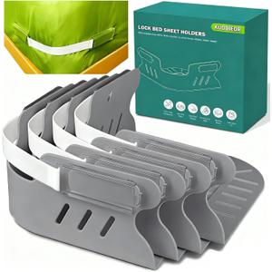 Bed Sheet Holders for Corners, Heavy Duty Fitted Sheet Holder with Lock Fastener Straps &Anti-Slip Pads Keep Sheets Firm&Tight, No More Loose Sheets, Easy Installation for Any Mattress Sizes(Set of 4) (Gray)