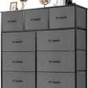Sweetcrispy Dresser with 9 Drawers for Bedroom, Fabric Dresser Storage Tower, Chest of Drawers Organizer Unit, Storage Cabinet for Hallway, Closets, Steel Frame, Wood Top (Grey)