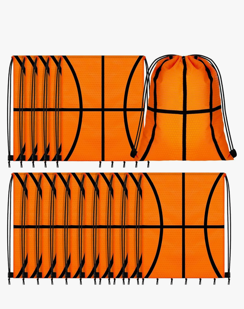 24 Pcs Sport Drawstring Bags Cinch Sack Candy Drawstring Bag Sport Party Goodie Favor Bags Supplies Gifts for Sports Party Men Women (Basketball,10 x 12 Inch)