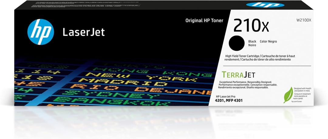 HP 210X Black High-Yield Toner Cartridge | Works Color LaserJet Pro 4201, Color LaserJet Pro MFP 4301 Series | W2100X