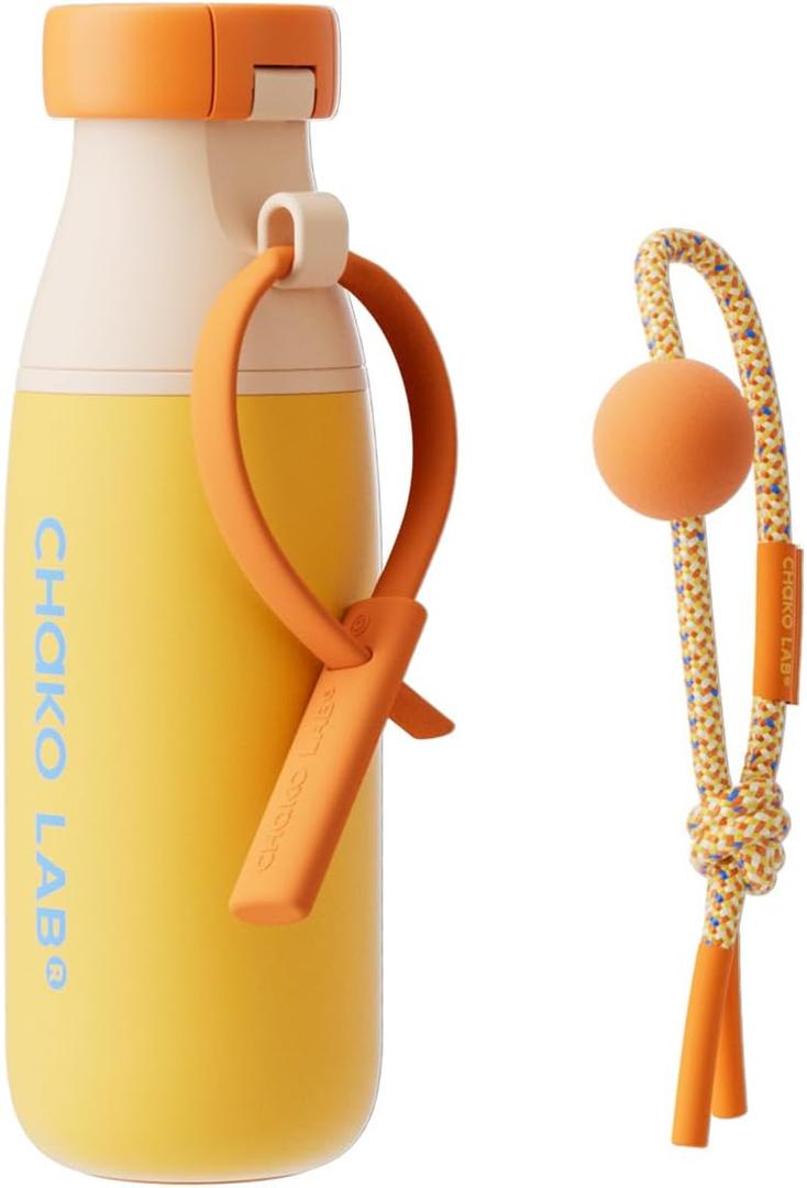 Insulated Stainless Steel Water Bottle with Two Strap | BPA-Free Leak Proof | 17oz Bottle with Spout Lid & Straw | Orange Marmalade