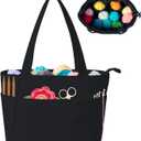 Crochet Bag for Yarn Storage, Puffer Knitting Bag with Soft Handles, Lightweight Yarn Storage Organizer with Zipper for Crochet Accessories, Gifts for Crocheters (Black)
