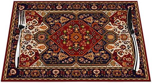 Turkish Placemats Set of 4, Oriental Turkish Carpet Art Pattern Placemats Heat Resistant for Dining Table Non-Slip 18x12 Inches Pm-014