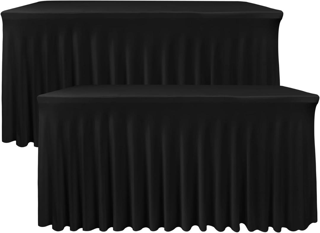 Nasitos Black Table Skirt for 6 Foot Rectangle Tables, 2 Pack - 72 x 30 Inch - Stretch Spandex Fitted Table Clothes, Fabric Table Covers Cocktail Tablecloths for Party, Banquet, Birthday