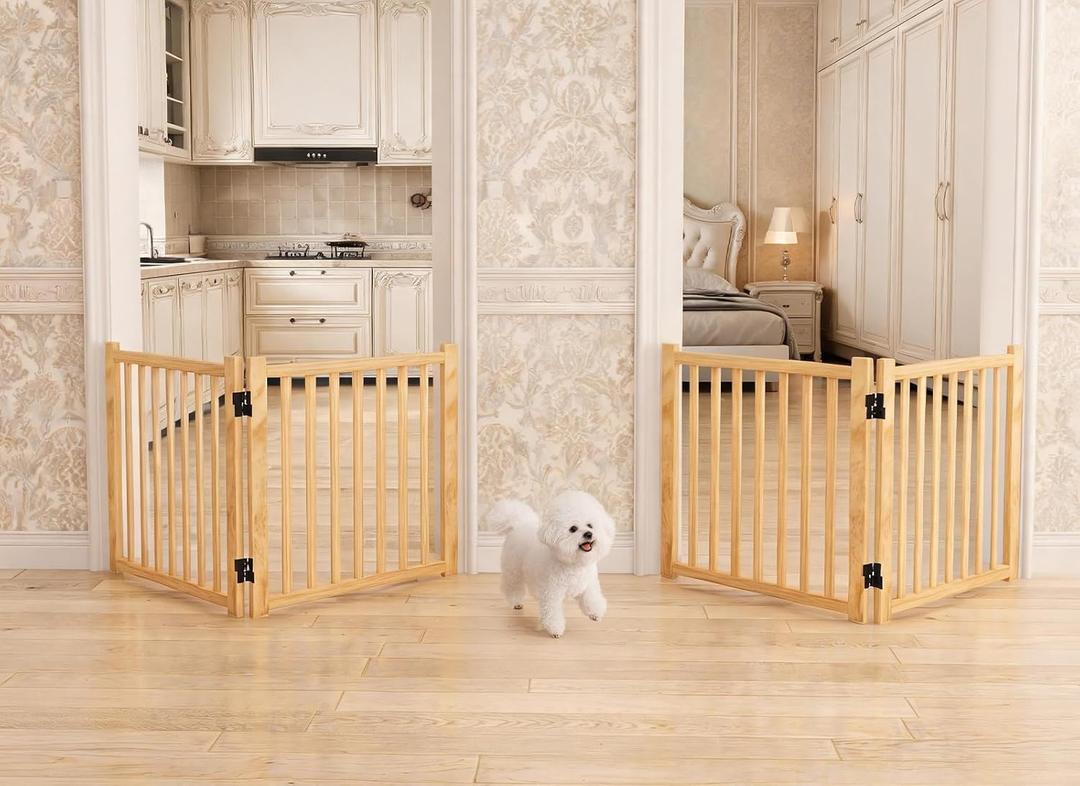 YOCAN Non-Painted Wooden Freestanding Dog Gates for The House,Doorways, Stairs,Wood Dog Fences Indoor Pet Gate,Step Over Fence-2 Panel H:23"(2PC)