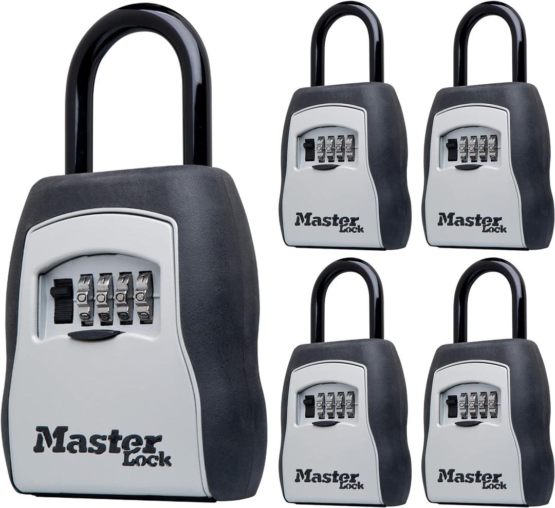 Master Lock Key Lock Box with Code, Outdoor Lock Box for Realtors, Property Managers and Landlords, Ideal for Short-Term Rentals, Key Safe Holds 5 Keys, 5 Pack, 5400EC5 (Black)