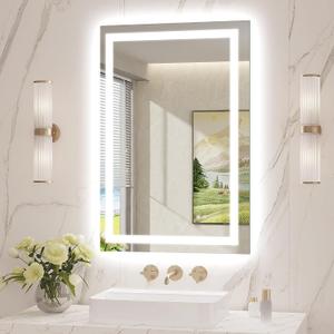 LED Mirror for Bathroom 24x36 Lighted Bathroom Vanity Mirrors with Lights, Brighter Frontlit and Backlit Anti-Fog Mirror, Tempered Glass, Dimmable 3 Colors Light Modes, Memory Function (Lucency)