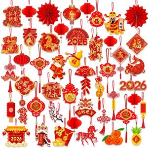Chinese New Year Decorations, Lunar New Year Ornaments 2026 Horse Spring Festival Tree Decorations, Good Luck Ornament Red Lanterns Festive Tree Ornament for 2026 Year of The Horse Party