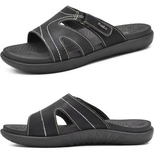 KuaiLu Womens Fashion Orthotic Slides Ladies Lightweight Athletic Yoga Mat Sandals Slip On Thick Cushion Slippers Sandals With Comfortable Plantar Fasciitis Arch Support (7.5, Black)