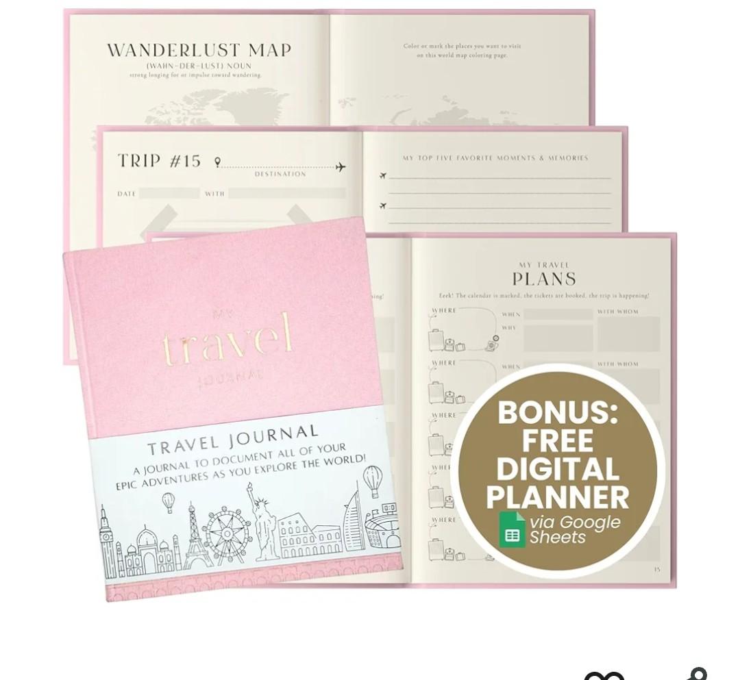 Inspired Ink Travel Journal for Women and Men Travel Bucket List Journal 210 Pages Traveler Adventure Notebook – Itinerary Planner Organizer & Traveling Memory Diary Memorial Gift for Travelers  Pink
