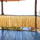 Hawaiian Luau Grass Table Skirt Fringe Tiki Bar Decorations Tropical Raffia Grass Table Skirt for Summer Beach Themed Party Hula Birthday Decorations, 157 x 12 Inch (Straw Color, Set of 2)