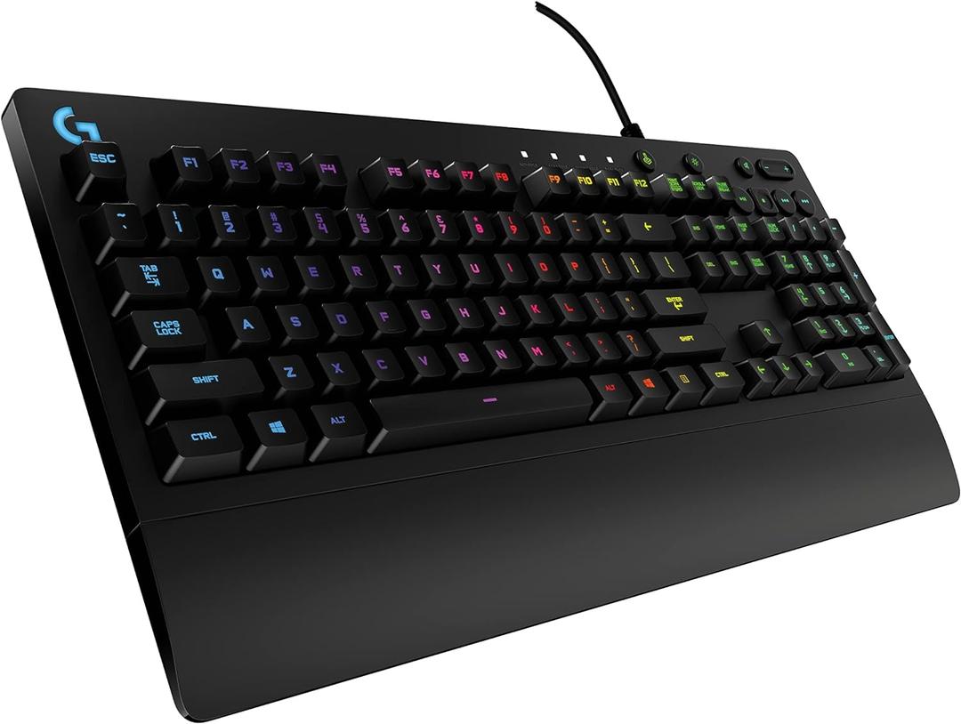 Logitech G213 Prodigy Gaming Keyboard - Wired RGB Backlit Keyboard with Mech-Dome Keys, Palm Rest, Adjustable Feet, Media Controls, USB, Compatible with Windows  Black