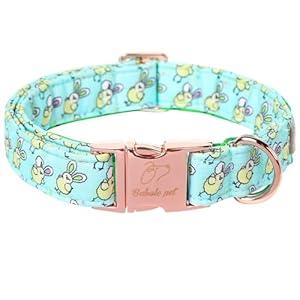 Spring Dog Collar, Cute Pink Daisy Femal Pet Collar with Metal Buckel, Durable Adjustable Designer Dog Collars for Small Medium Large Dogs L