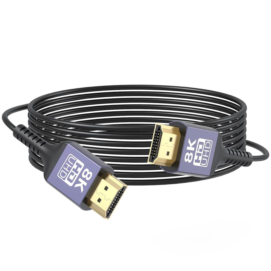 Thin HDMI Cable 15FT 8K Slim HDMI Cable, 48Gbps Ultra High Speed Flexible HDMI 2.1 Cord with 8K@60Hz, 4K@120Hz/60Hz, Dynamic HDR, eARC, 3D for Laptop, HDTV, Monitor, Projector, PS5/PS4, Xbox
