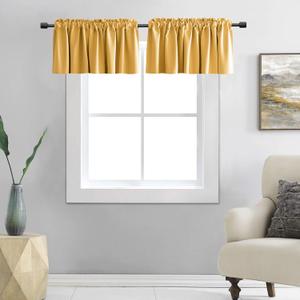 DONREN Gold Yellow Curtain Valances for Living Room - Blackout Rod Pocket Valances for Small Window (72 Wide by 18 Long,2 Panels)