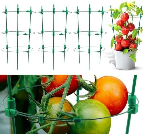 18 Inch-4 Pack Adjustable Tomato Cages, 3 Adjustable Rings Plant Support Garden Trellis for Tomatoes, Cucumbers, Vegetables, Flowers, Roses & Climbing Vines