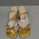 Goderci Kitten Heels with Bow Strappy Heels for Women Square Open Toe Mid Heeled Sandals (8, Gold)