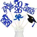 2 x 24Pcs Blue 2026 Graduation Table Centerpieces, Graduation Centerpieces for Tables 2026 Blue Graduation Centerpieces Sticks for 2026 Graduation Party Table Decorations Blue