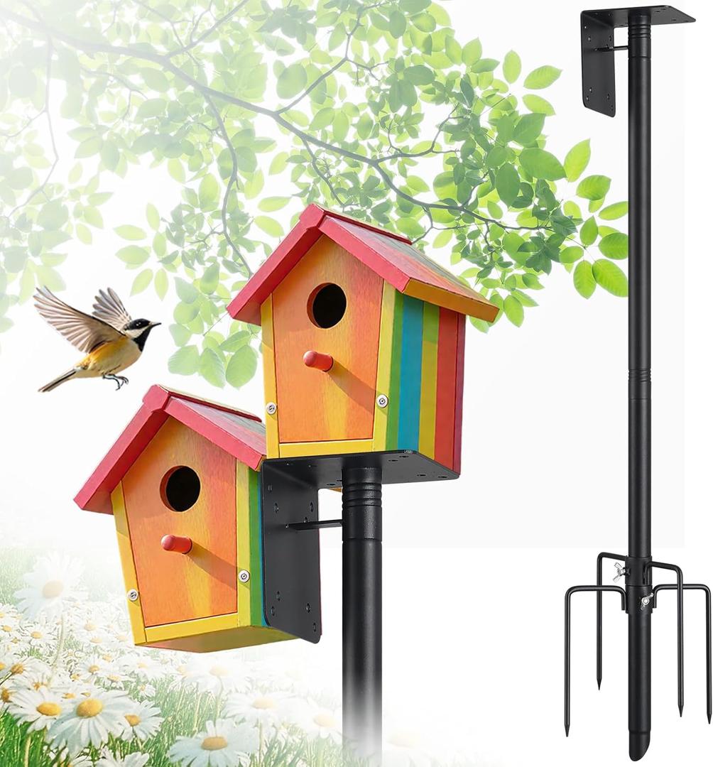 Bird House Pole,75" Outdoor Bird Feeder Pole Kit Stand with 5-Pronged Base, Adjustable Height & Universal Mount for Easy Setup, 2 Installation Methods, Matte Black Finish (Without Bird House)