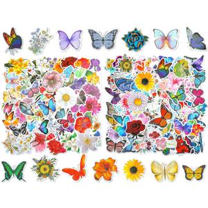 200 Pieces Mixed Butterfly Flower Stickers for Water Bottles Vinyl Waterproof Laptop Stickers Cute Decals Flower Gifts for Travel Luggage Skateboard Guitar Adults, 4 Styles