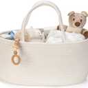 Diaper Caddy Organizer, Empty Gift Basket for Newborn Essentials, Baby Storage Basket, Stylish Gift Bag for Baby Shower, Boys and Girls - Small, Off White