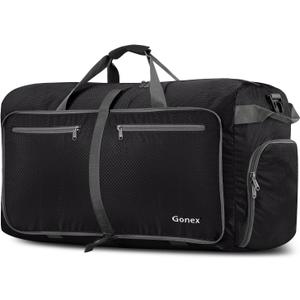 Gonex 40L 60L 80L 100L 150L Large Foldable Travel Duffle Bag with Shoes Compartment, Packable Lightweight Water Repellent Duffel Bag for Camping Gym Weekender Bag (Black)