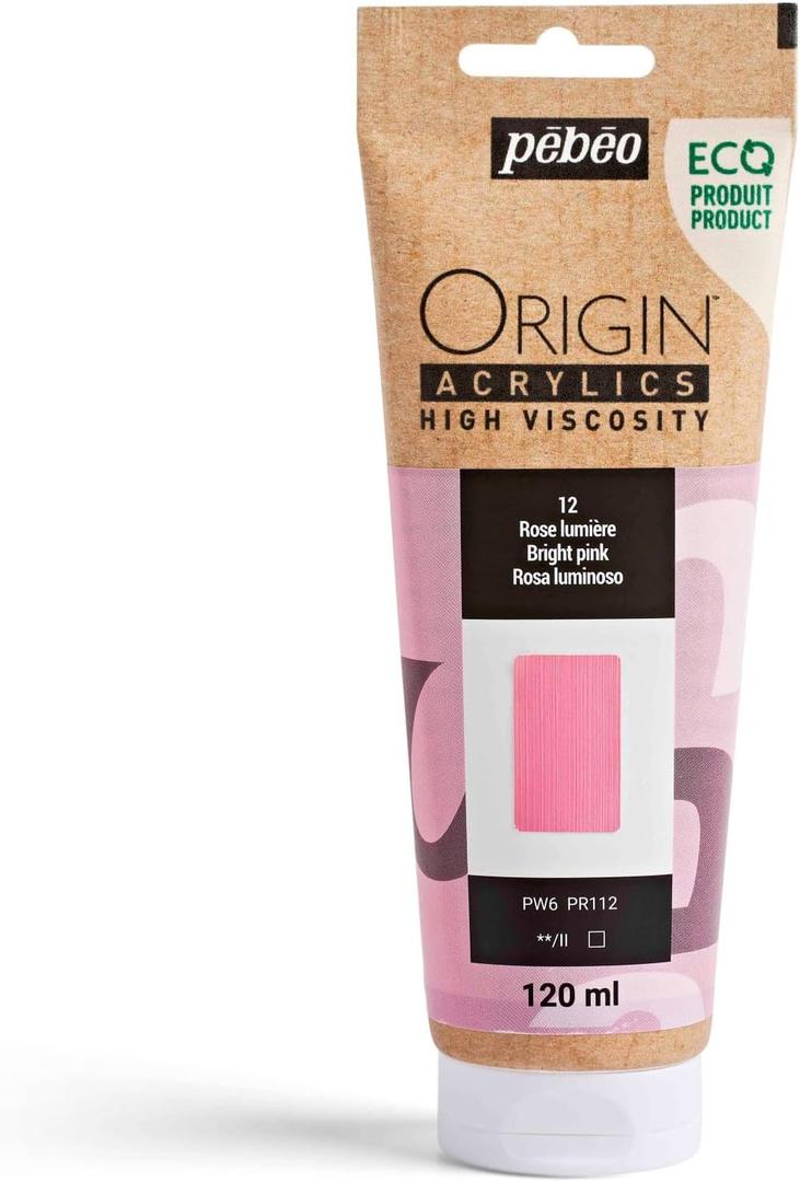 PEBEO Origin - Eco-designed High-viscosity Acrylic Paint - High Pigment Concentration for Intense Color and Excellent Lightfastness - 4.05 Fluid Ounces (120 ml) Tube - Bright Pink