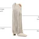 Mattiventon Knee High Boots for Women Fashion Fringe Boots with Square Toe Chunky Heel Pull On Suede Tall Boot for Party Dating (Beige), 8