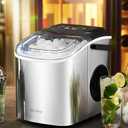 HECMAC Countertop Ice Maker, 26lbs/Day, 9 Cubes in 6 Mins, Self-Cleaning Machine with Basket & Scoop, 2 Bullet Ice Sizes for Home, Kitchen, Office, Bar, Party - Stainless Steel