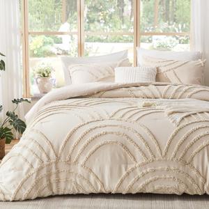 ENJOHOS Twin/Twin XL Boho Comforter Set - Beige Cream Tufted Bedding Comforter Sets, Fluffy Jacquard Rainbow Bedding for All Season, 2 Pieces Lightweight Soft Bed Set Boho Chic Decor