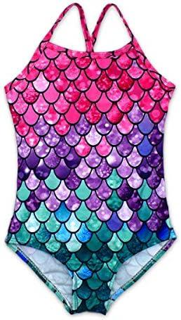 HONISEN Girls One Pieces Swimsuit Cute Swimwear Bathing Suits, 130-140