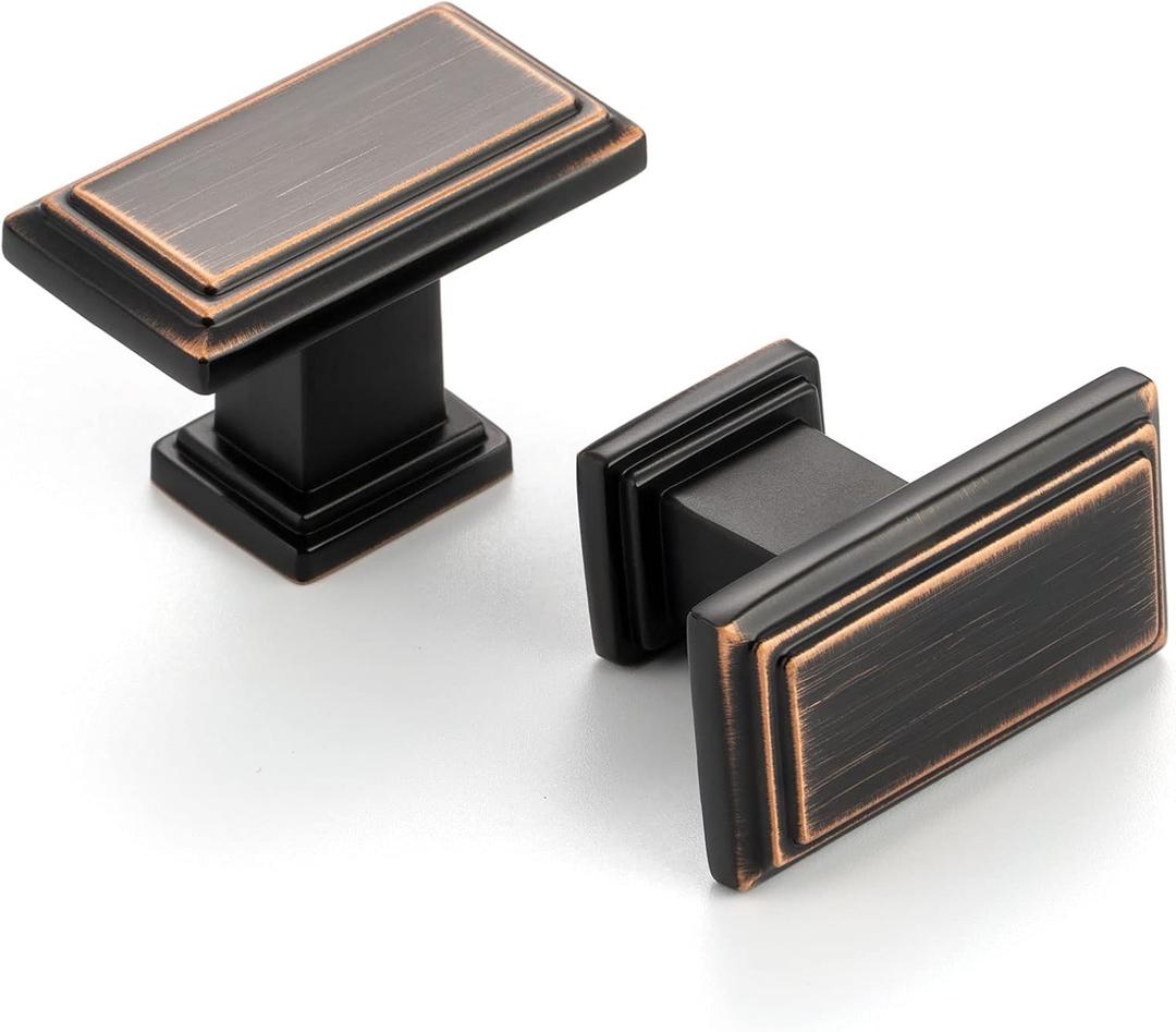 10 Pack 1-1/2 Inch Oil Rubbed Bronze Cabinet Knobs Brushed Bronze Drawer Knobs Rectangular Bronze Cabinet Pulls, ZK2206 Kitchen Hardware for Cabinets Drawers Bedroom Dresser Cupboard Bathroom