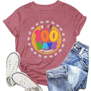 100 Days of School Shirt Womens Teacher Tshirt 100th Day Tee Top (X-Large, Pink)