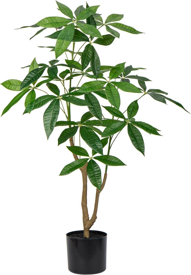 3FT Fake Money Tree Plant Indoor Potted Plants Artificial Pachira Money Tree Tall Faux Plants in Black Pot Good Luck Excellent Gift Fortune Plants for Home Office Decor