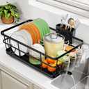 TOOLF Dish Drying Rack, Dish Racks for Kitchen Counter, Stainless Steel Sink Organization and Storage Essentials with Cutlery Holder, Dish Drainer, Home and Appartment Decor, 12.4''W x 16.5''L, Black