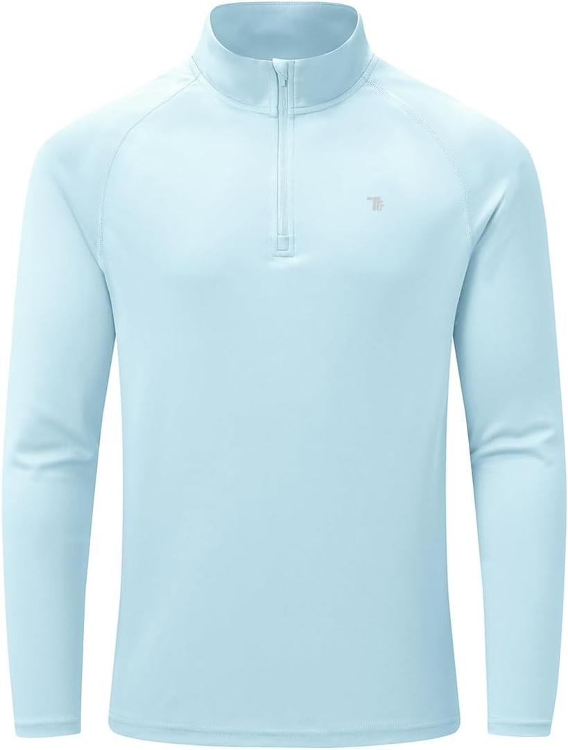 BASUDAM Men's Workout Shirts Quick Dry UPF 50+ Sun Protection Long Sleeve Quarter Zip Pullover Athletic T-Shirts  (Blue, XL)