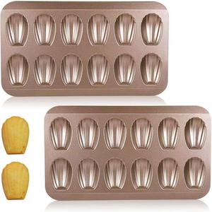 2 Pack Madeleine Pans for Baking, 12 Cavity Heavy Duty Shell Shape Baking Mold Nonstick Cookie Cake Pan for OvenGold