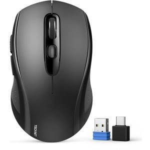 TECKNET Bluetooth Mouse, 4000DPI Wireless Mice for Laptop 2-in-1(BT 5.0/3.0+2.4Ghz) Computer Portable PC Mouse Wireless with USB Receiver for Mac (USB-A/C+Bluetooth, Black)