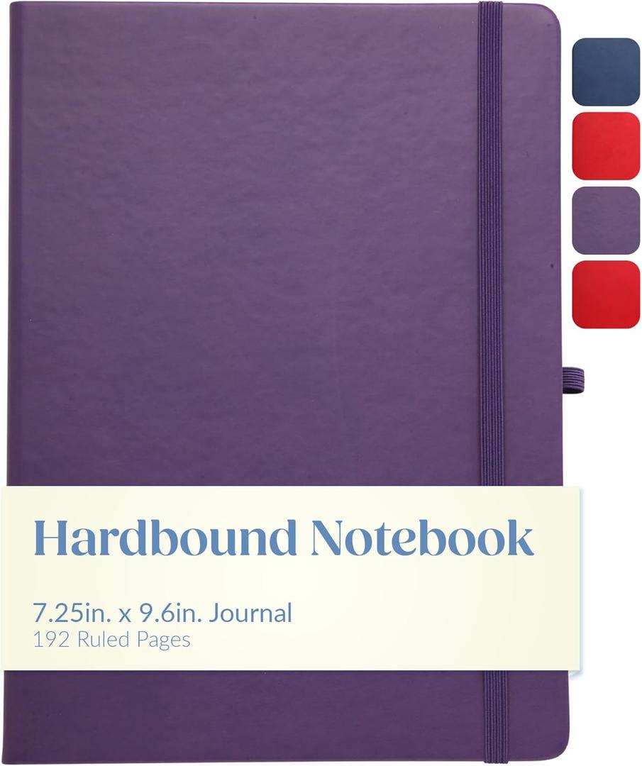Eccolo Hardbound Writing Journal, Cool Jazz, 192 Pages of Cream Lined Paper with Elastic Band Closure, Lay Flat Design, Interior Gusset Pocket and Double Bookmarks (Eggplant, 7.25-x-9.6 Inches)
