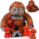 Lenwen 5 Plush Gorilla Orangutan Stuffed Animals Set 14 Inch Large Mommy Gorilla with 4 Baby Plush Toy Valentines Day Zippered Monkey Stuffed Gift for Forest Birthday Party Favor(Lovely Color)