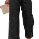 Sidefeel Women's Capri Pants Trendy Wide Leg Jeans High Waisted Stretchy Loose Cropped Denim Pants (Black, S)
