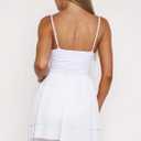 Mokoru Women's Sexy Sleeveless Spaghetti Strap Mini Dress Ruched Ruffle Hem V Neck Short Party Dresses (White, S)