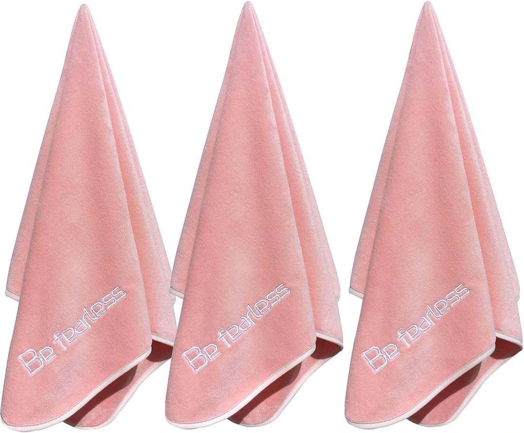 Microfiber Gym Towels Bigger Size Super Soft for Exercise Fitness, Sports, Workout, 380-GSM 15-Inch x 31-Inch Quick-Drying Towels (3 Pack, Pink)