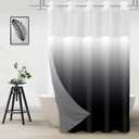Long No Hook Shower Curtain with Snap in Liner, Black and White Shower Curtains and Liner Set, Ombre Hotel Fabric Bath Curtain for Bathroom, Mesh Top Window Waterproof Washable, 71" x 77"