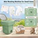 Portable Washing Machine, Foldable Personal Washer w/Integrated Drain Pipe and Spin Basket for Light Clothes, 3 Cleaning Modes, Blue Light Collapsible Laundry for Travel, RV, Baby Clothes, Green